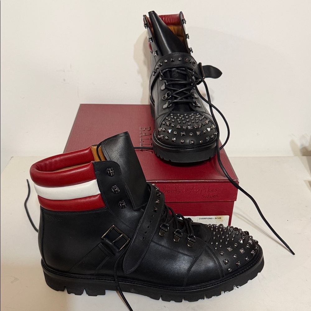 Bally Black and Red Studded Boots